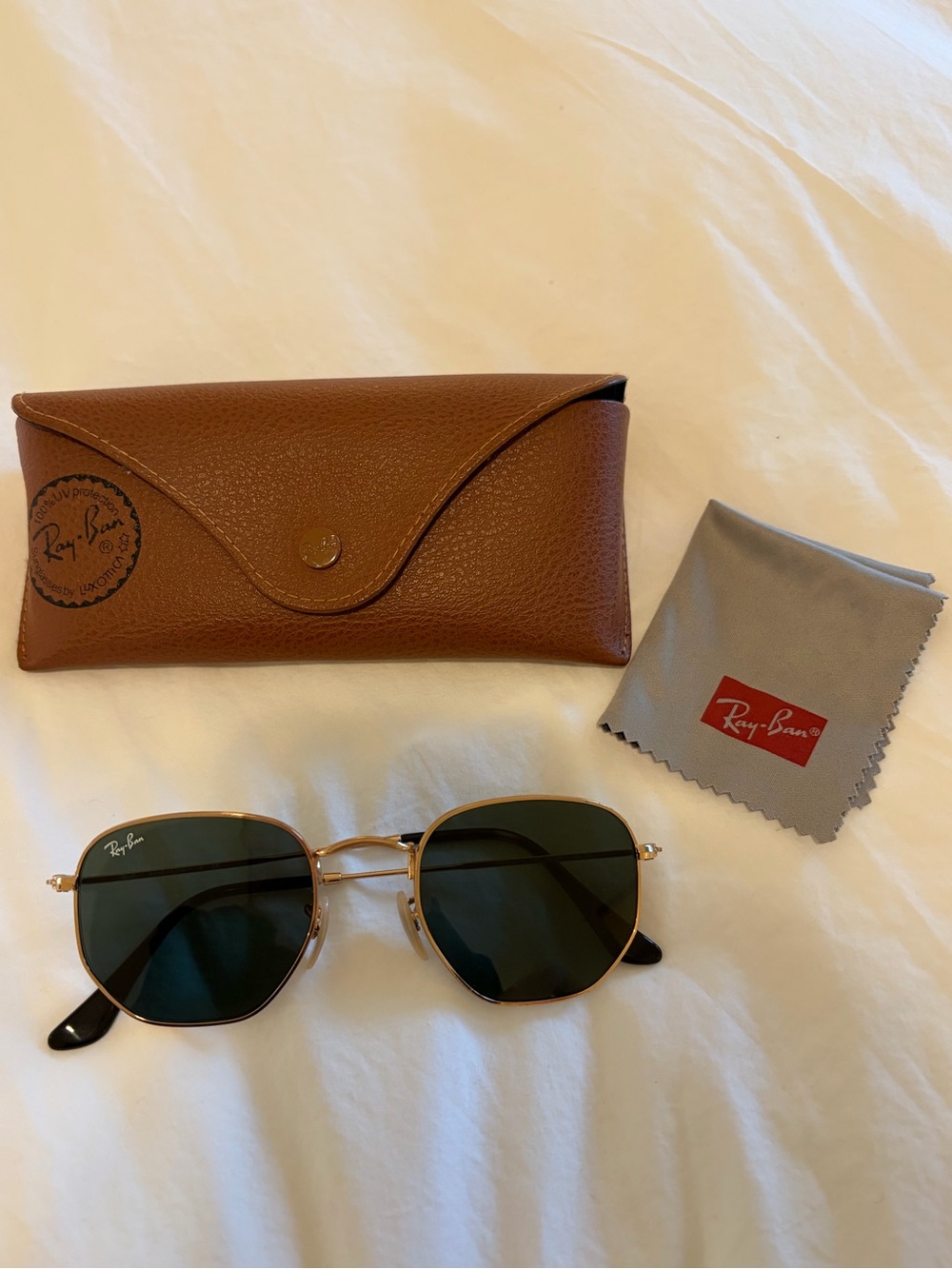 Ray-Ban Hexagonal Sunglasses with Dark Green Lenses